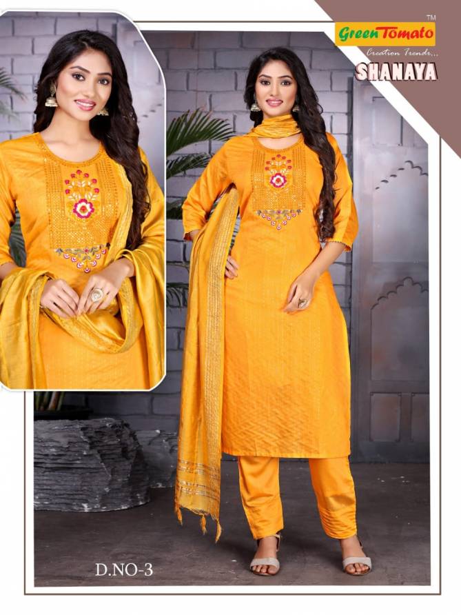 Green Tomato Shanaya New Exclusive Wear Designer Kurti Pant With Dupatta Collection